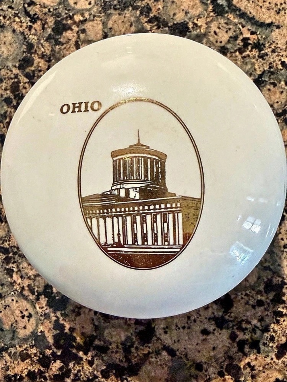 Ohio Capitol Lidded Trinket Dish White & Gold